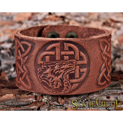 Leather Bracelet Cuff Wristband Celtic Knotwork Vikings Nordic Talisman Amulet Carving Leather 